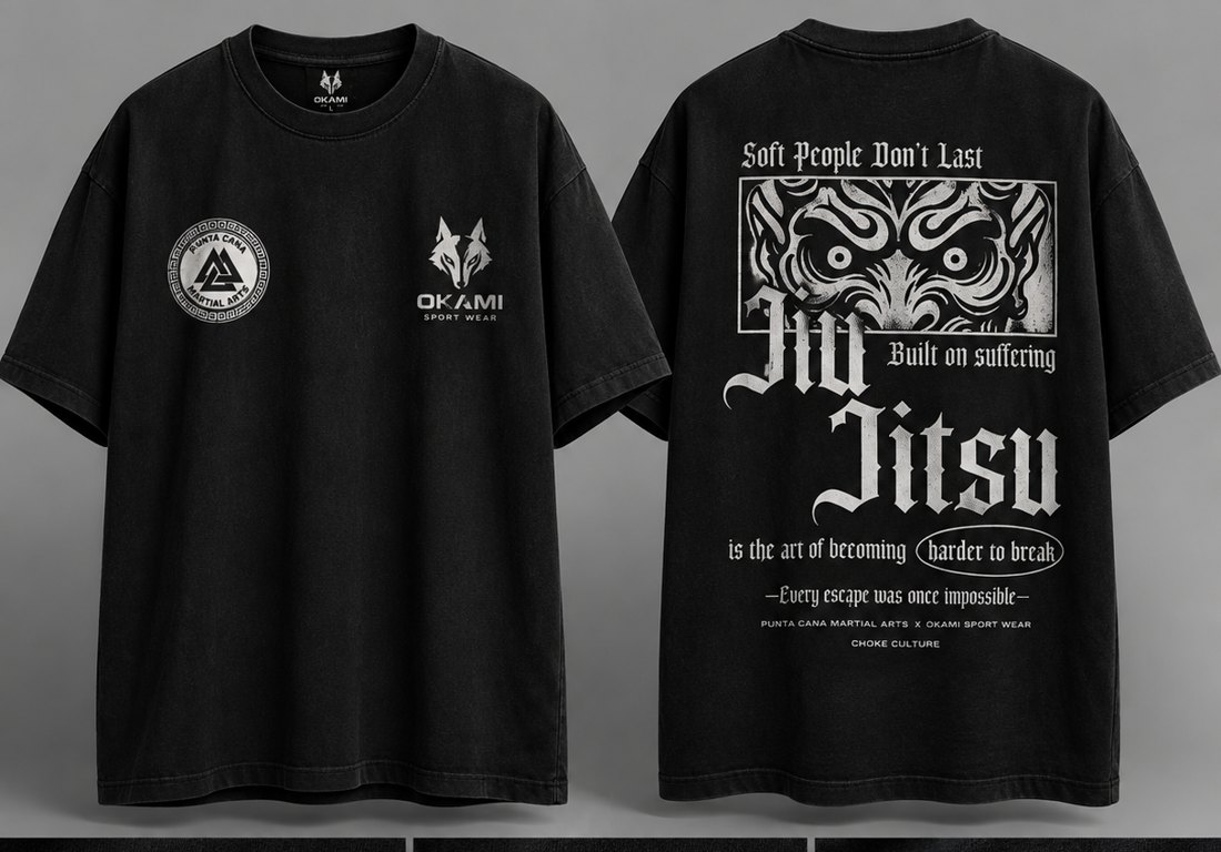 Camiseta oversize negra Jiu Jitsu, frente y espalda